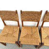 Série de dix chaises en orme massif tressées main, France circa 1965