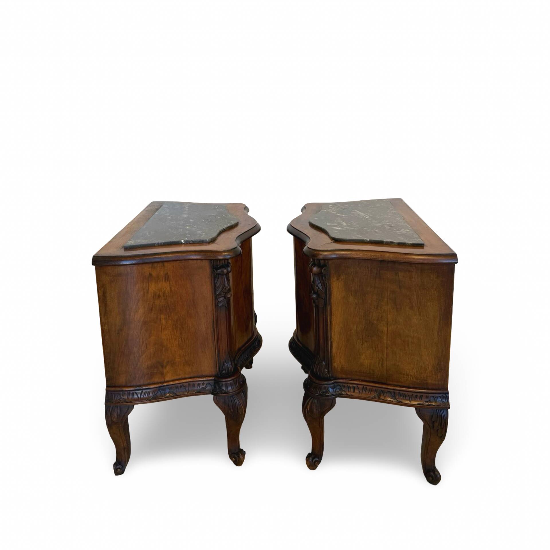 serpentine nightstands in walnut Art Deco