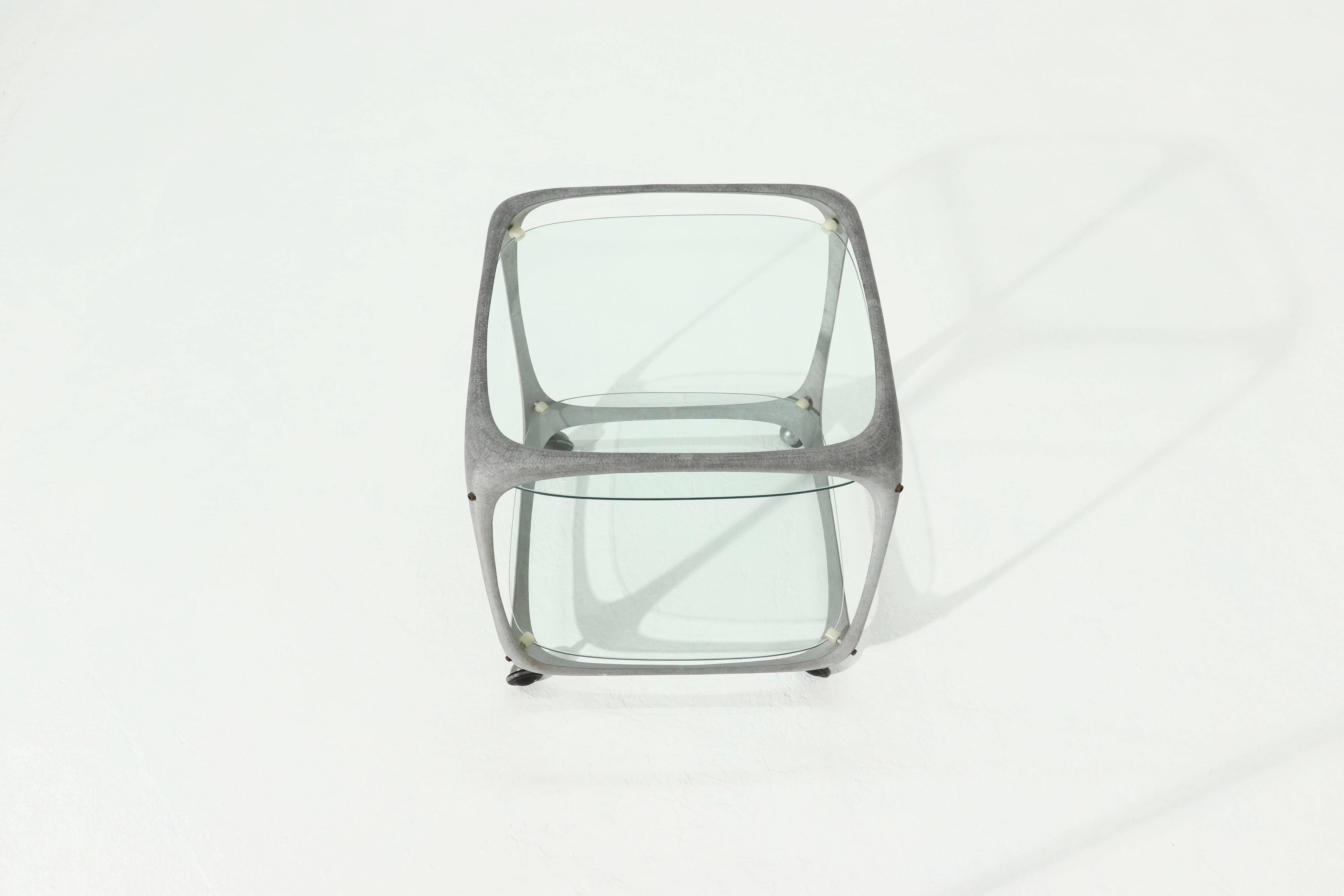 Italian Cast Aluminium Cube Bar Trolley by Lorenzo Burchiellaro 1970s