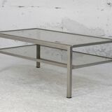 Double coffee table trays smoked glass steel. France, circa 1970