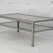 Double coffee table trays smoked glass steel. France, circa 1970