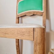 Renovated antique chair – carved wood and green backrest