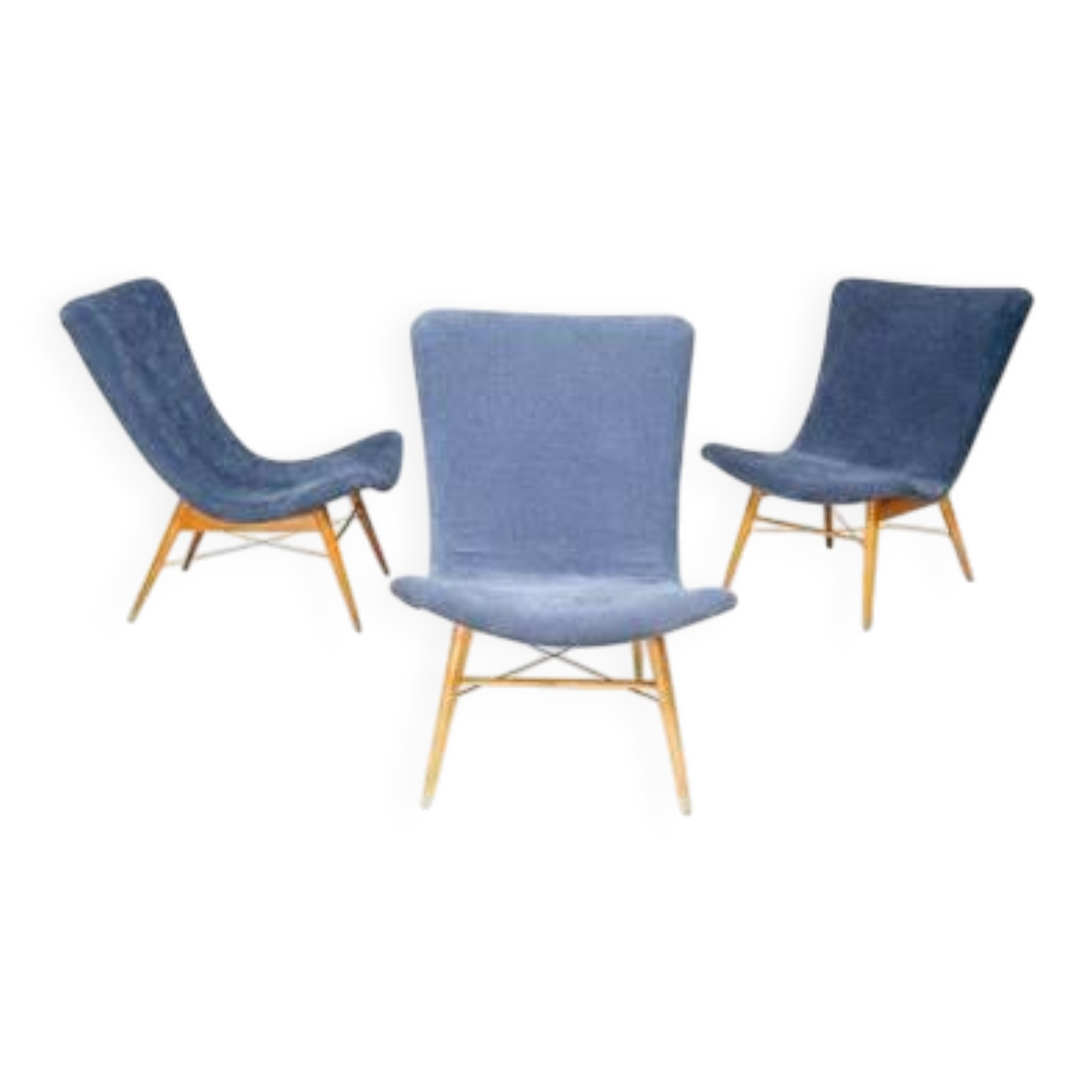 Shell armchairs by Miroslav Navrátil, Český Nábytek, 1960s – set of 3