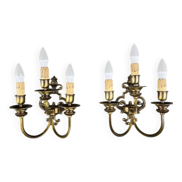 Pair of wall sconces in brass, 20th Century