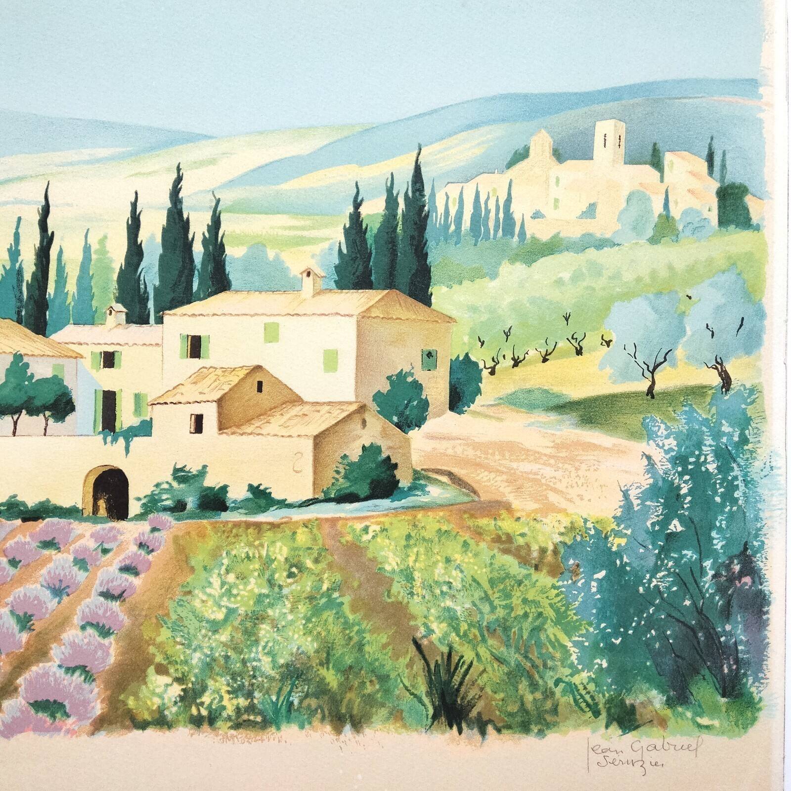 Provençal landscape lithograph signed by Jean Gabriel Séruzier.