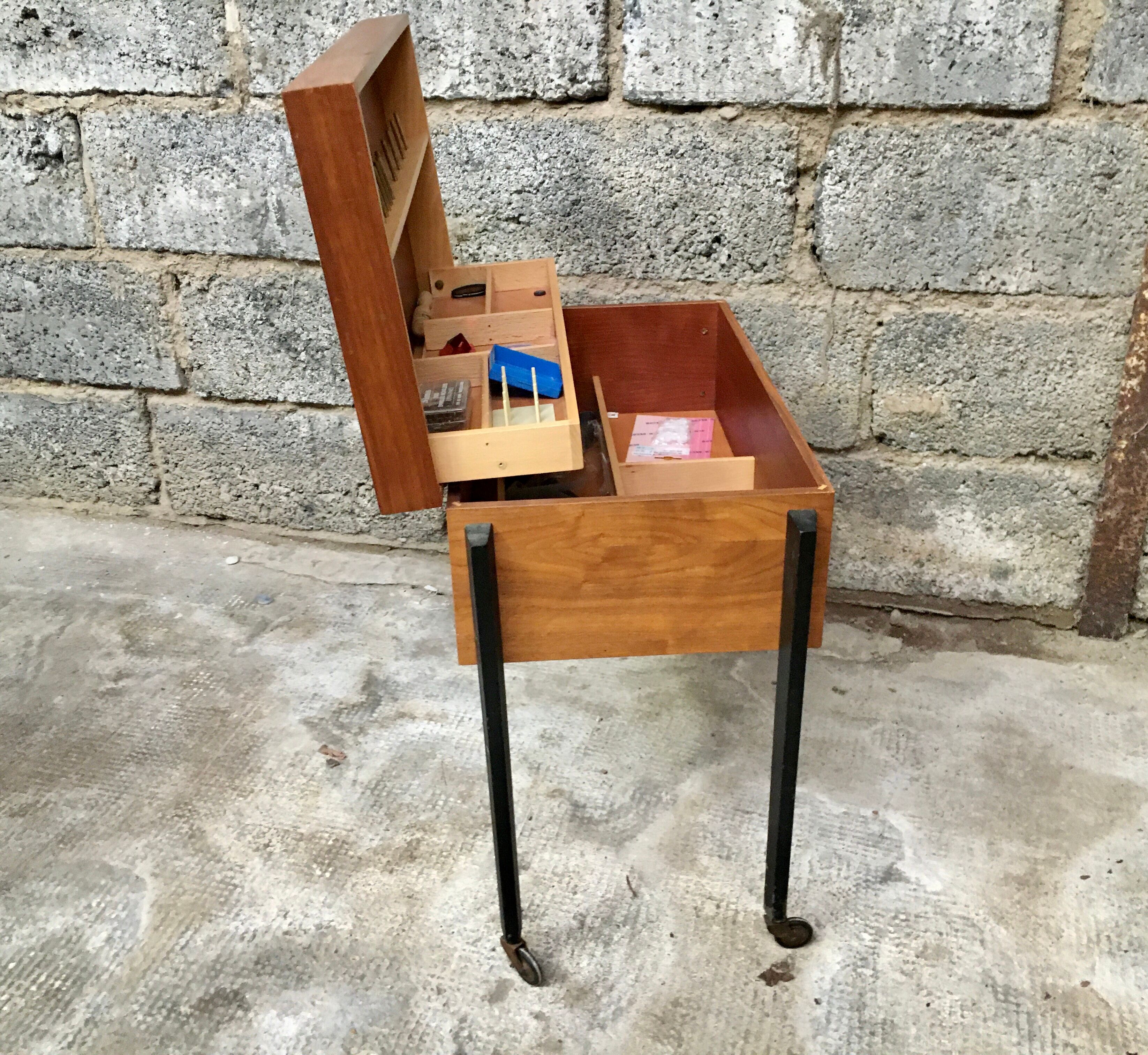 Worker wood teak and brass and metal feet 1950 1960