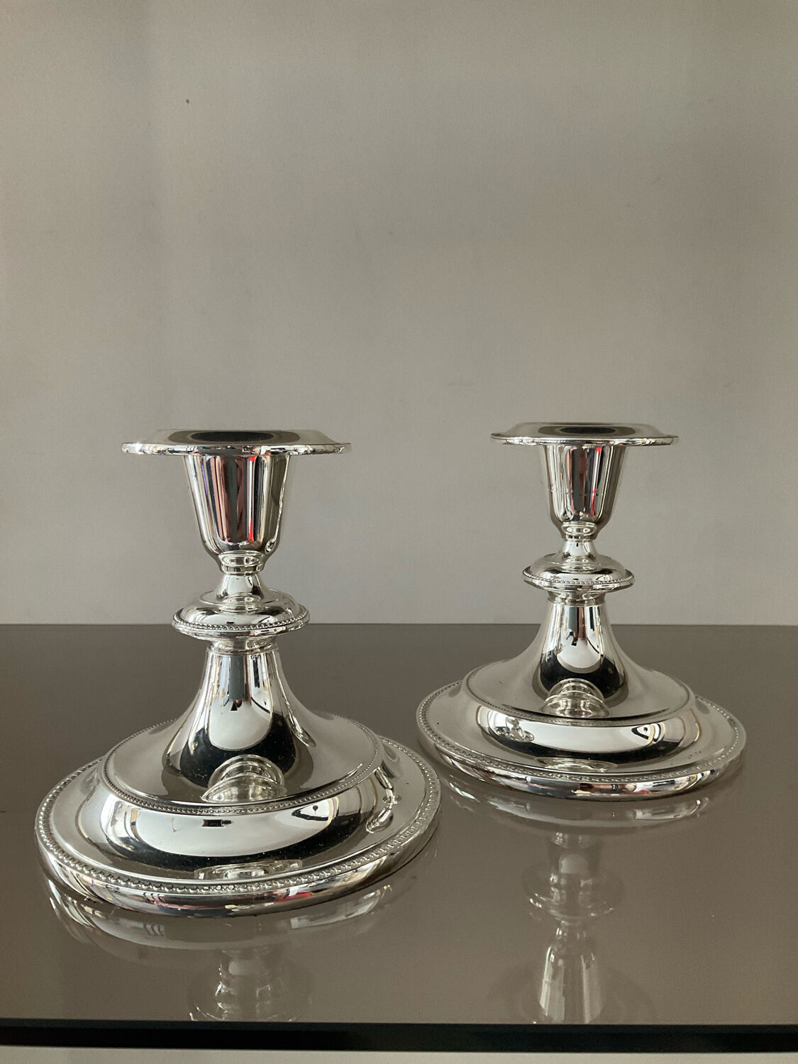 Pair of vintage silver metal candle holders