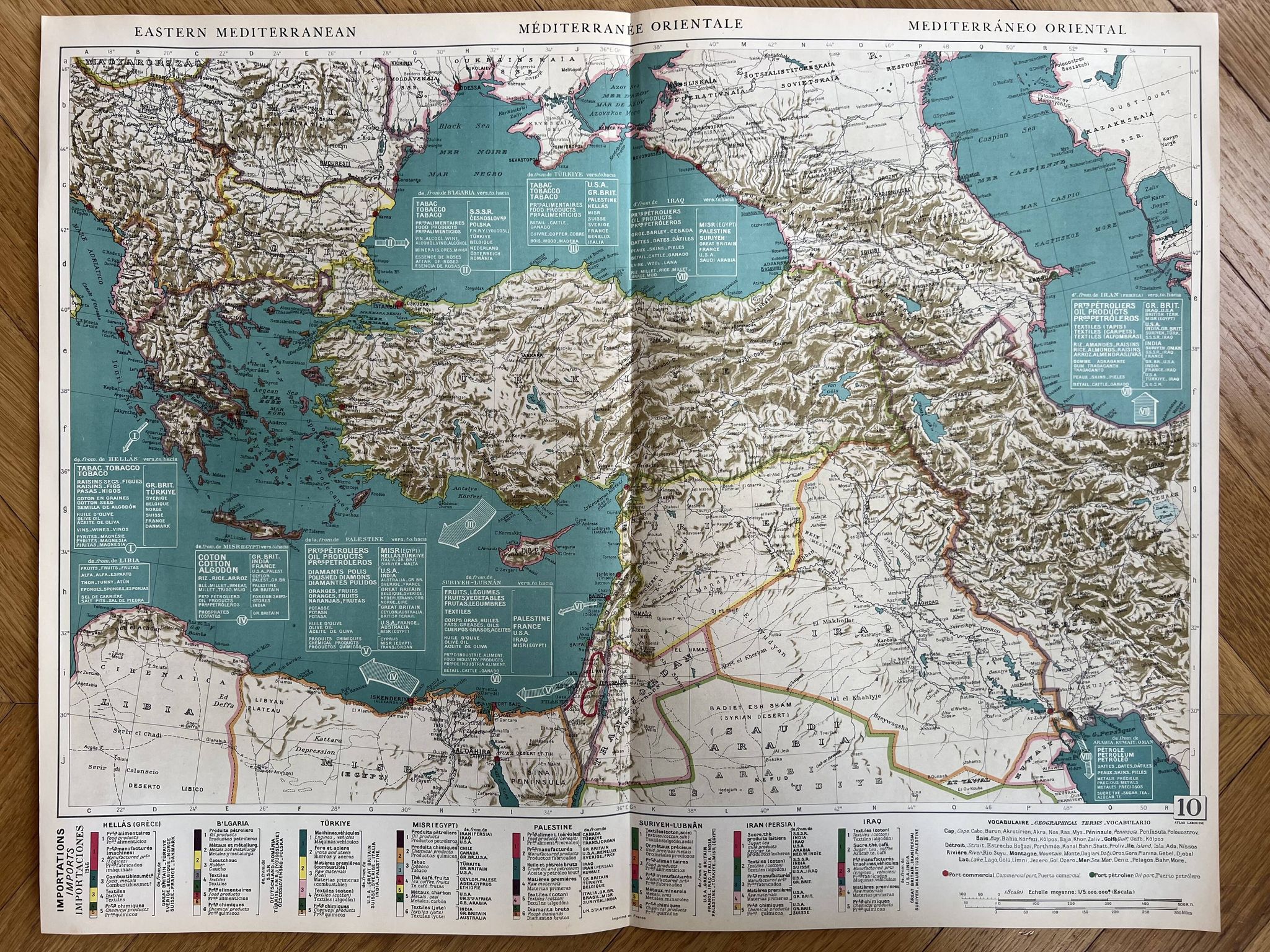 Old map Eastern Mediterranean — Trade flows 1946 | Greece,