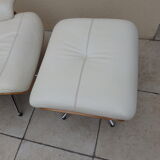 Armchair relax lounge and ottoman leather white rosewood