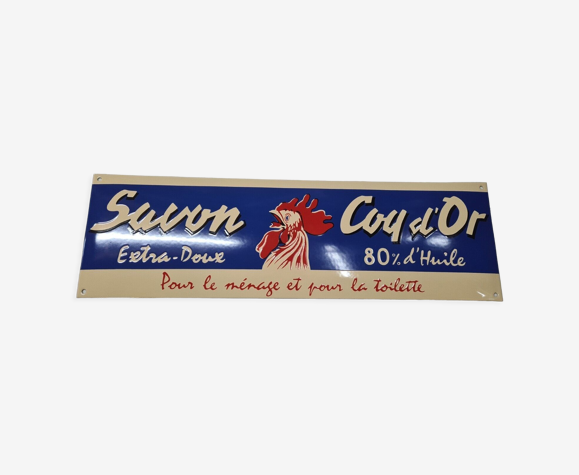 Plaque émaillée savon coq d'or