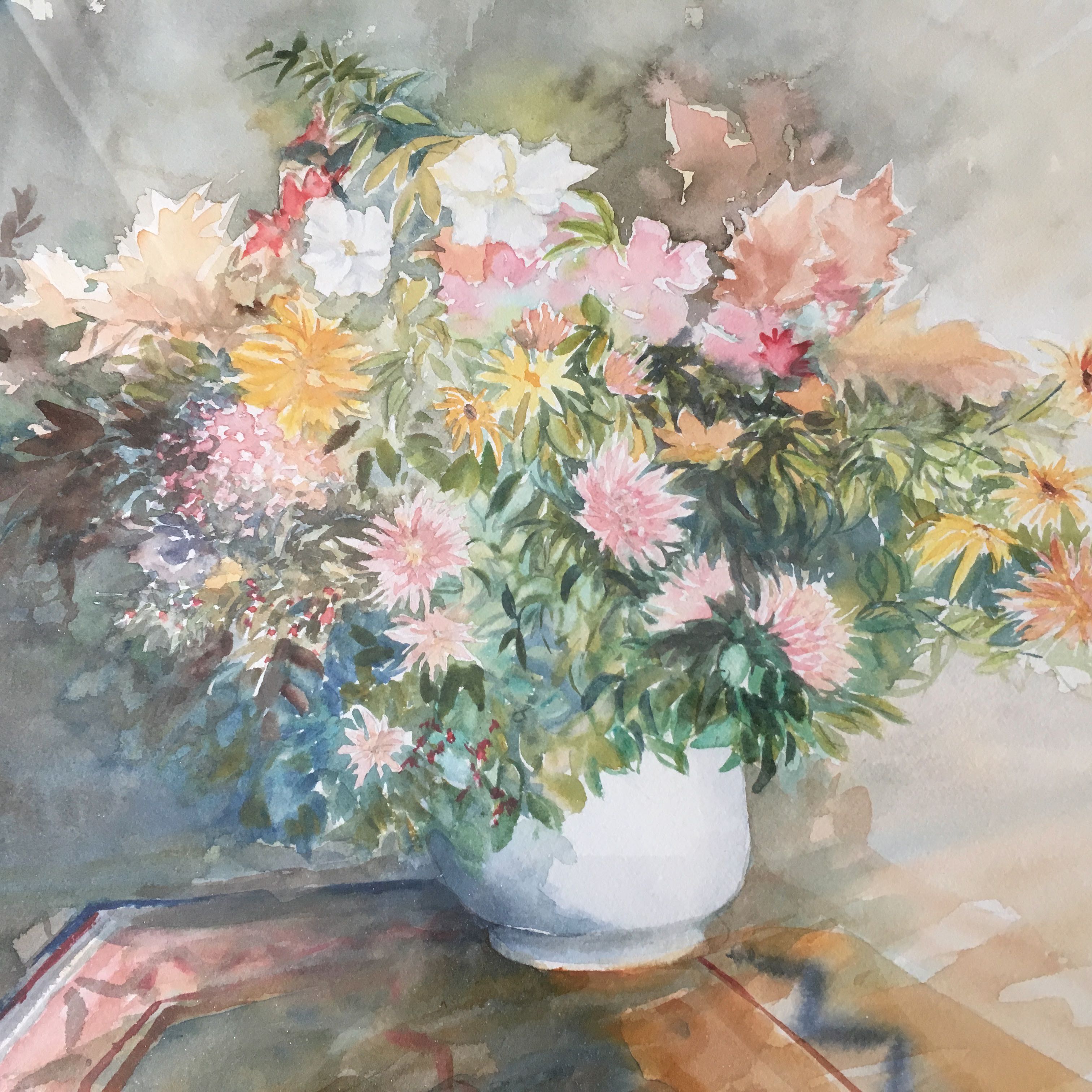 Watercolor painting with a large bouquet