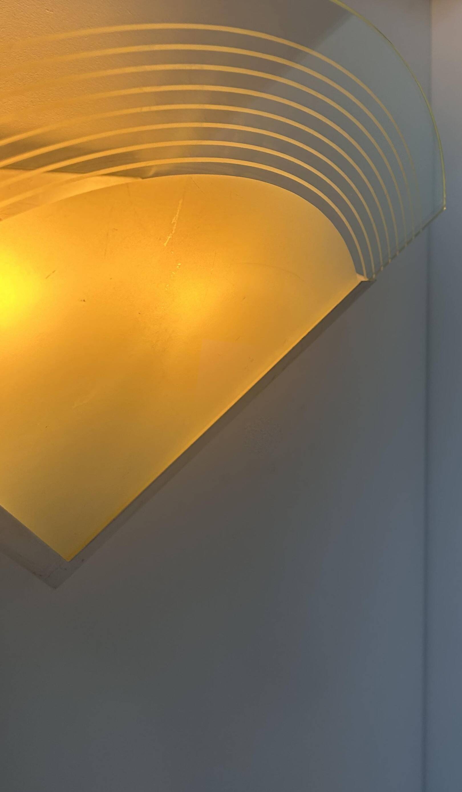 Pair of vintage wall lights, white lacquered metal and sandblasted glass, France 1970