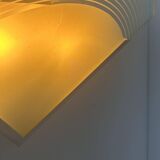 Pair of vintage wall lights, white lacquered metal and sandblasted glass, France 1970