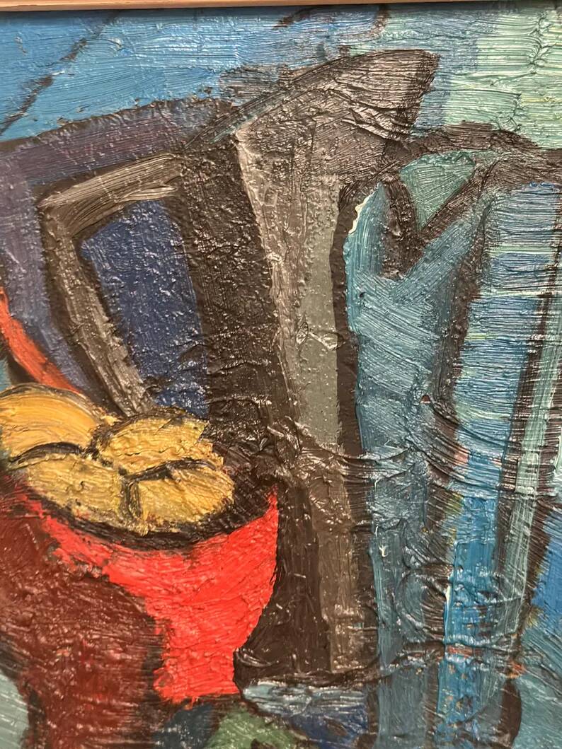 Original Swedish Oil on Panel - 'Still Life with Jugs and Fruits' by Stig Thiderman - Signed - Vintage - Framed