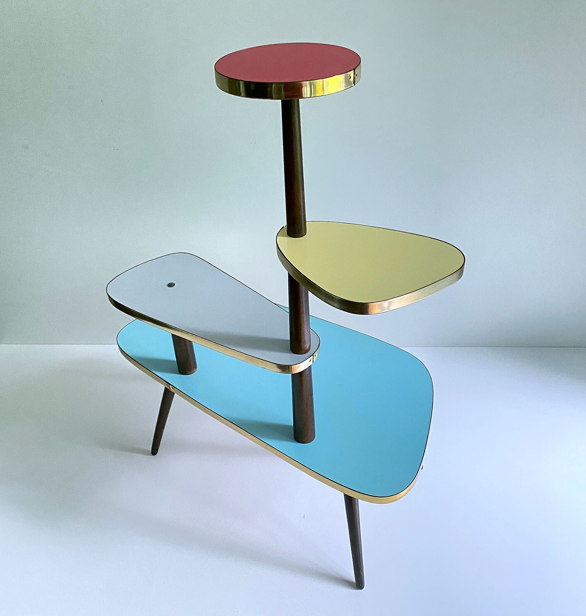 Table Desserte ètagère door vintage plant, 50s, blue gray Yellow Red