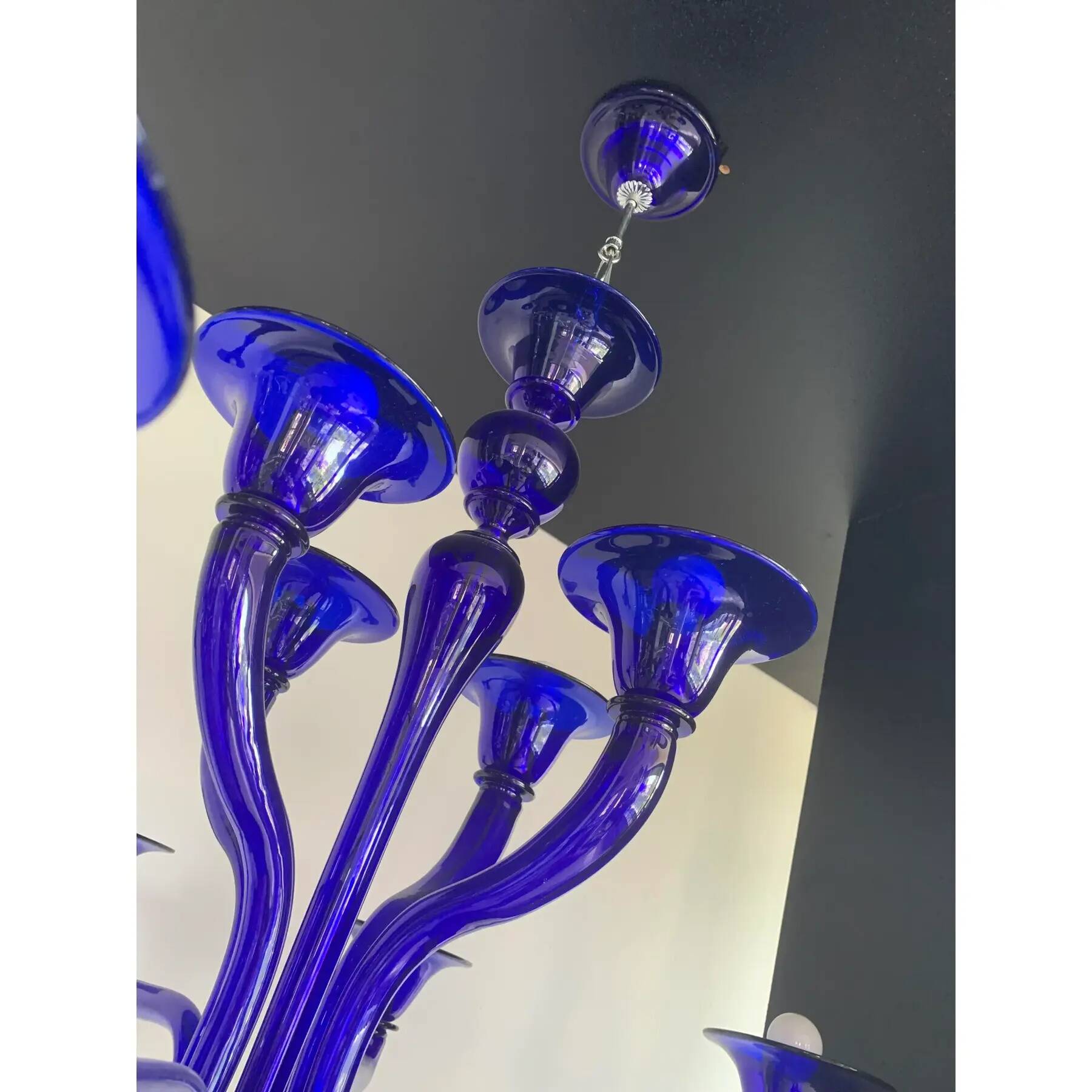Blue Glass Chandelier, Contemporary, Attributed to Murano