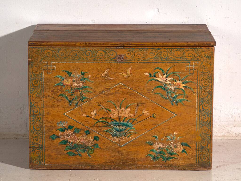 Antique Chinese painted elm wood chest – China, circa 1900