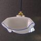 Suspension ancienne en opaline blanche avec filet translucide bleu, suspension française  circa 1950