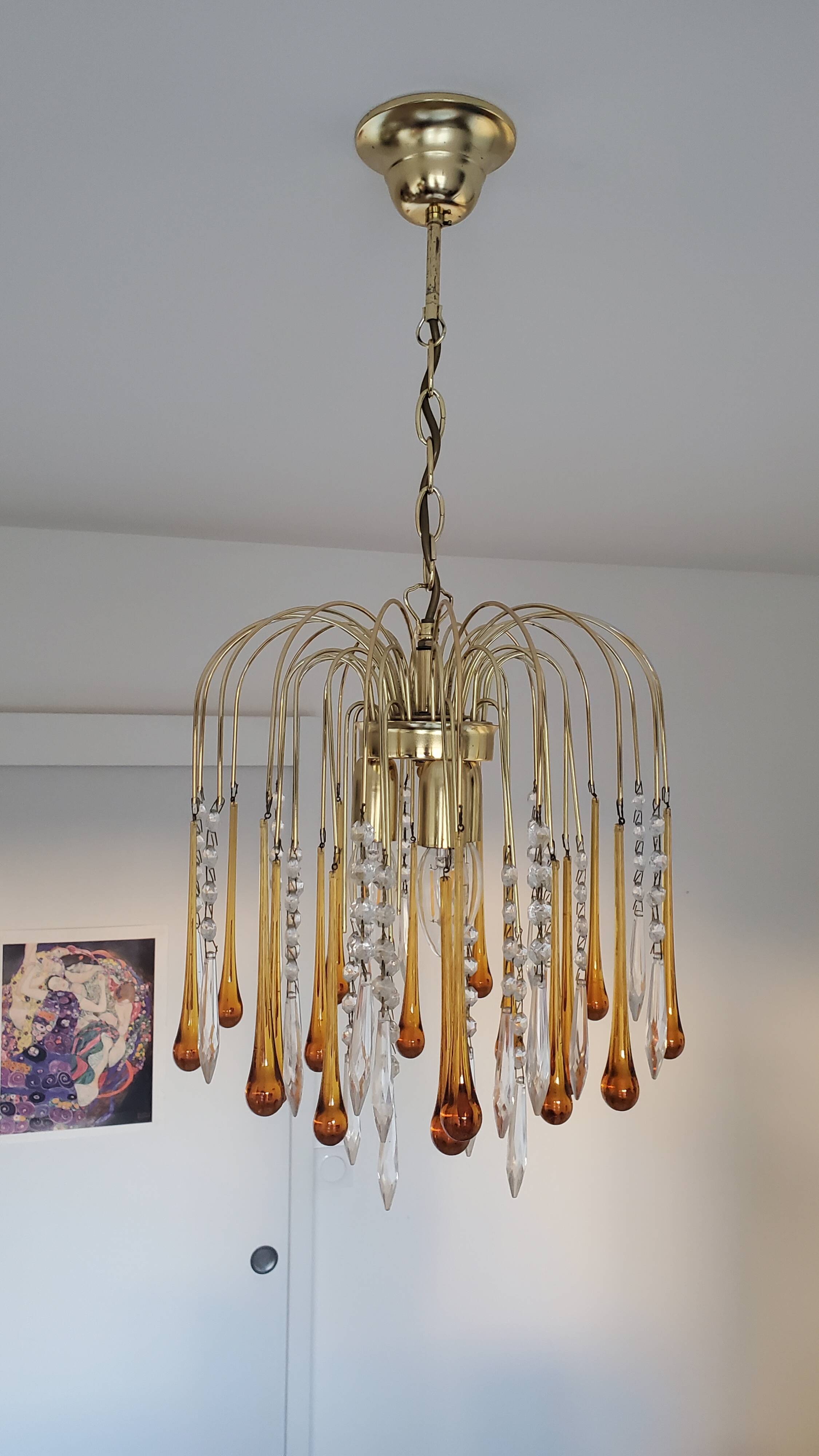 Amber waterfall chandelier made of Murano glass
