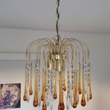 Lustre cascade ambrée en verre de Murano