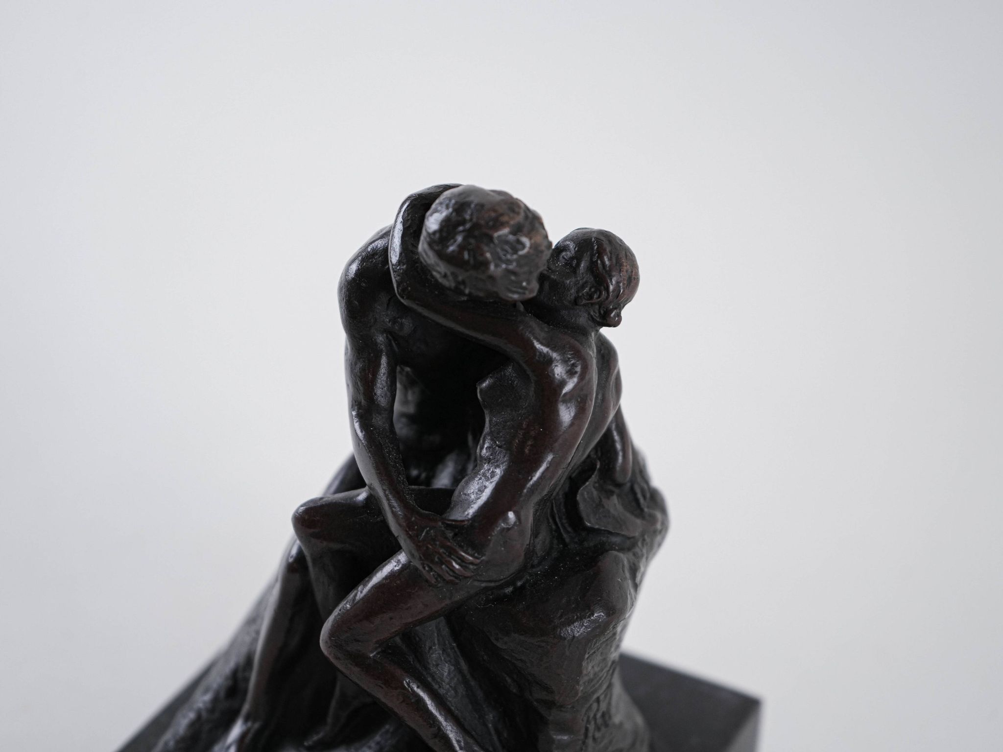 Mother and child art deco figurine signed Rodin, European brown sculptural piece