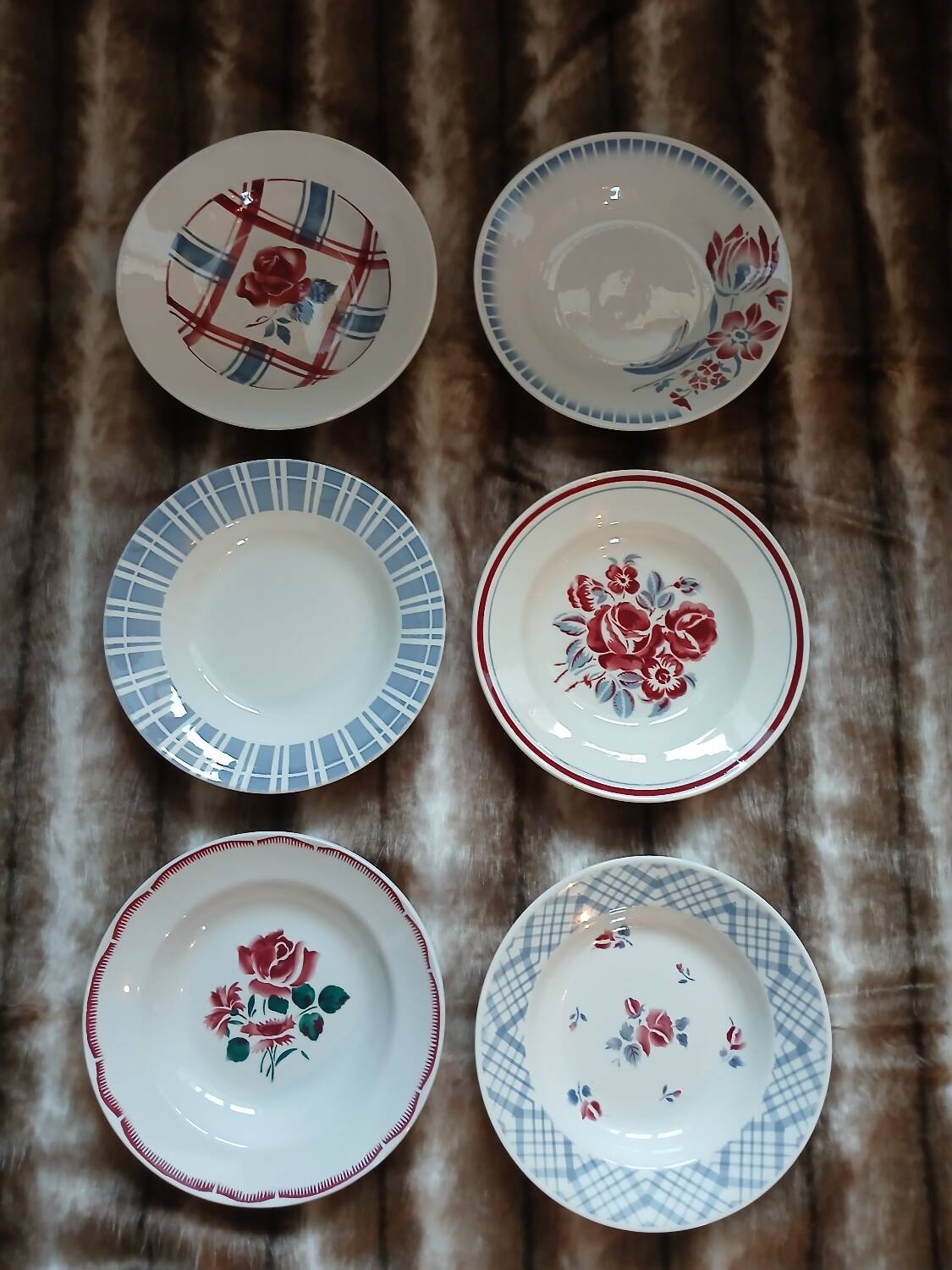 6 mismatched antique deep plates