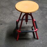 Red stool with industrial vintage screw 80s