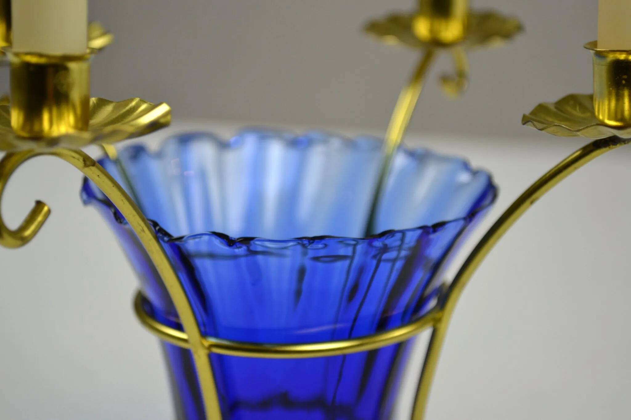 Brass and Cobalt Blue Glass Candle Holder, Sweden, 1960s