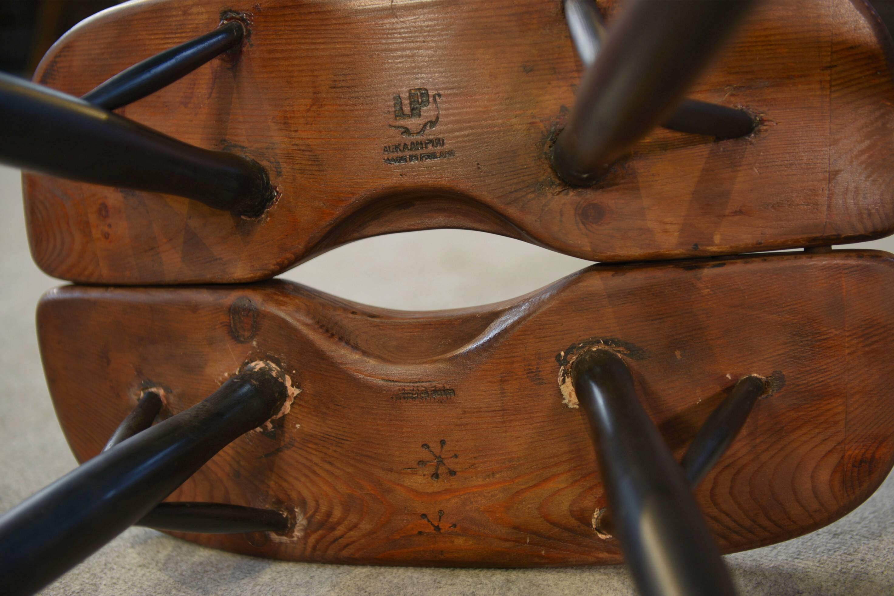 Pair of Pirkka stools by Ilmari Tapiovaara for Laukaan Puu (first edition, stamped) 1950s