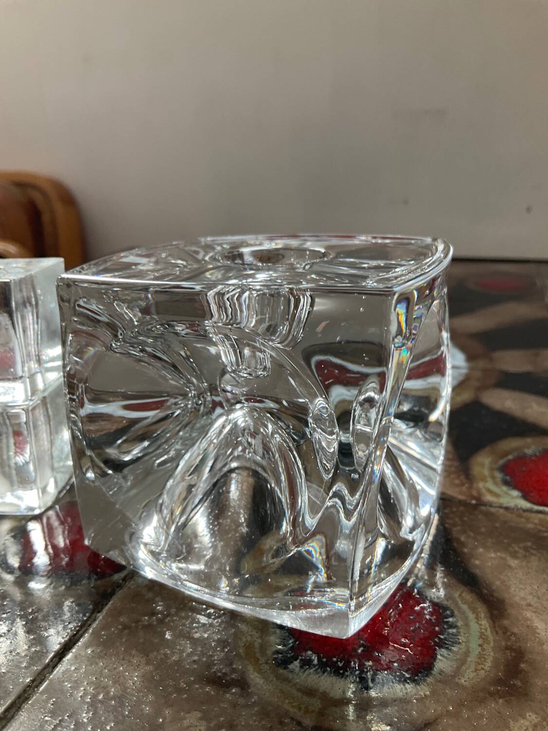 Series of 6 vintage cube candlesticks in molded glass