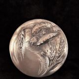 Round Art Nouveau pewter box with floral motifs