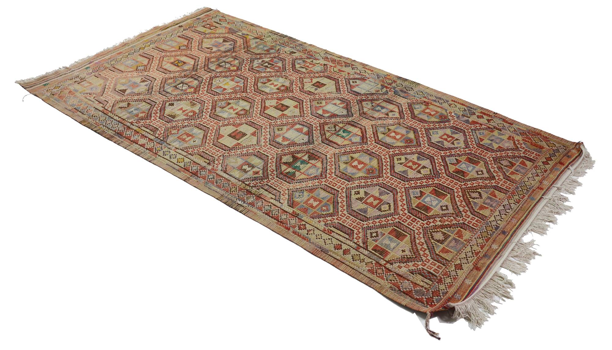 Grand Kilim Oushak Vintage Geometric Red Beige 300 x 160 cm