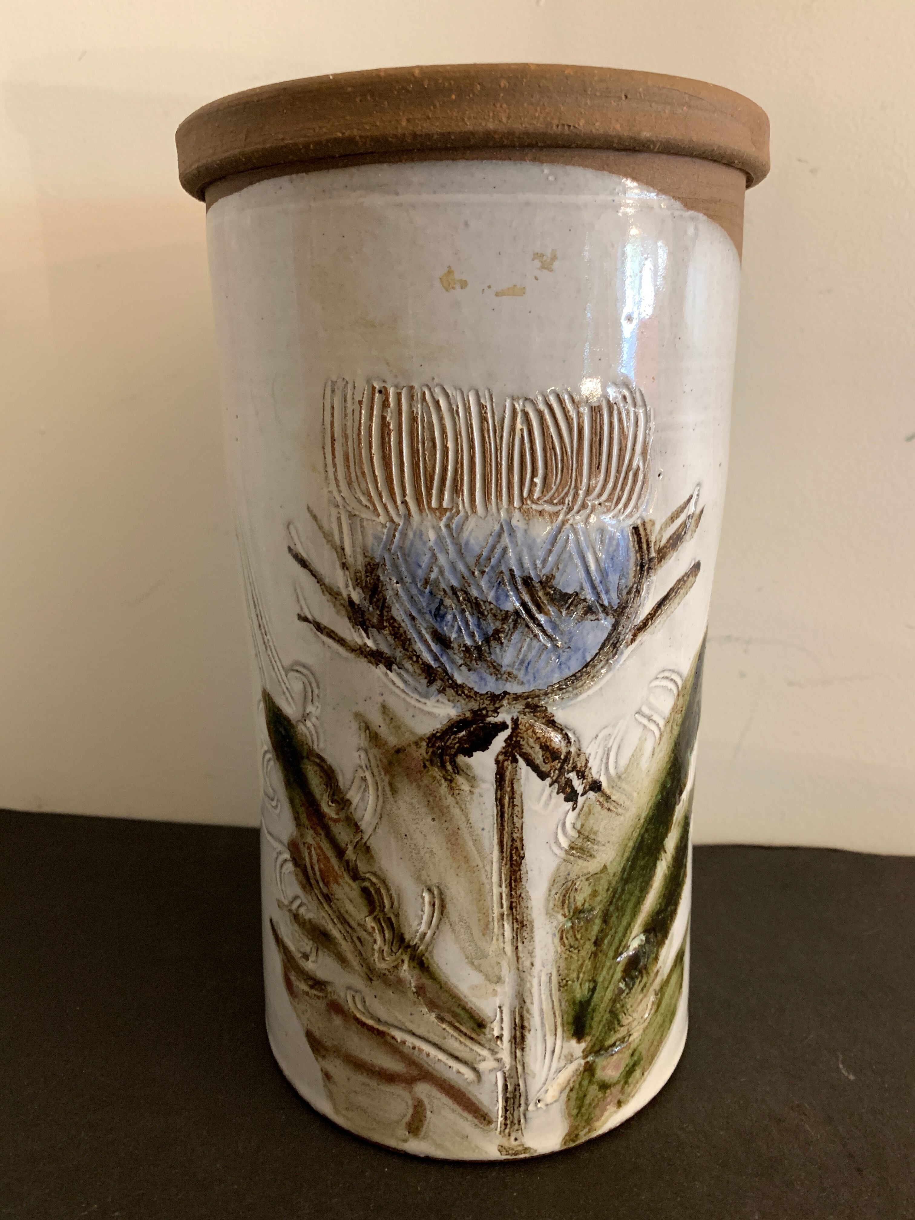 Bottle holder or refresher Albert Thiry, in glazed ceramic Vallauris, thistle decoration, 1960
