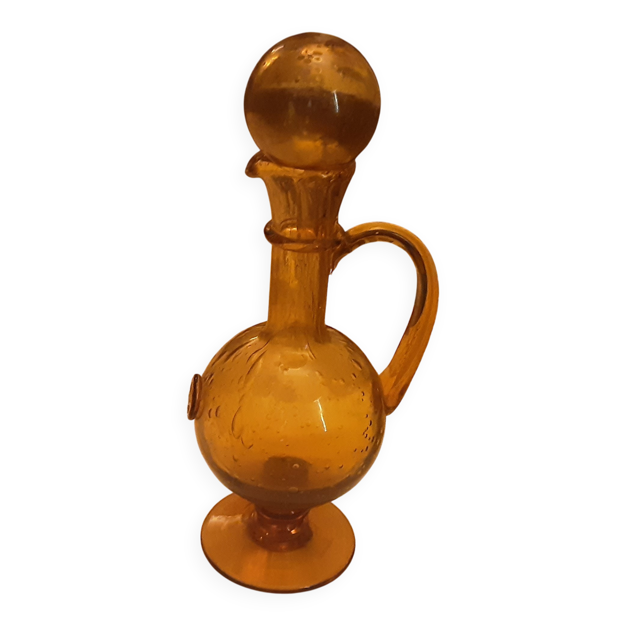 YELLOW GLASS CARAFE MOUTH-BLOWN LA ROCHERE