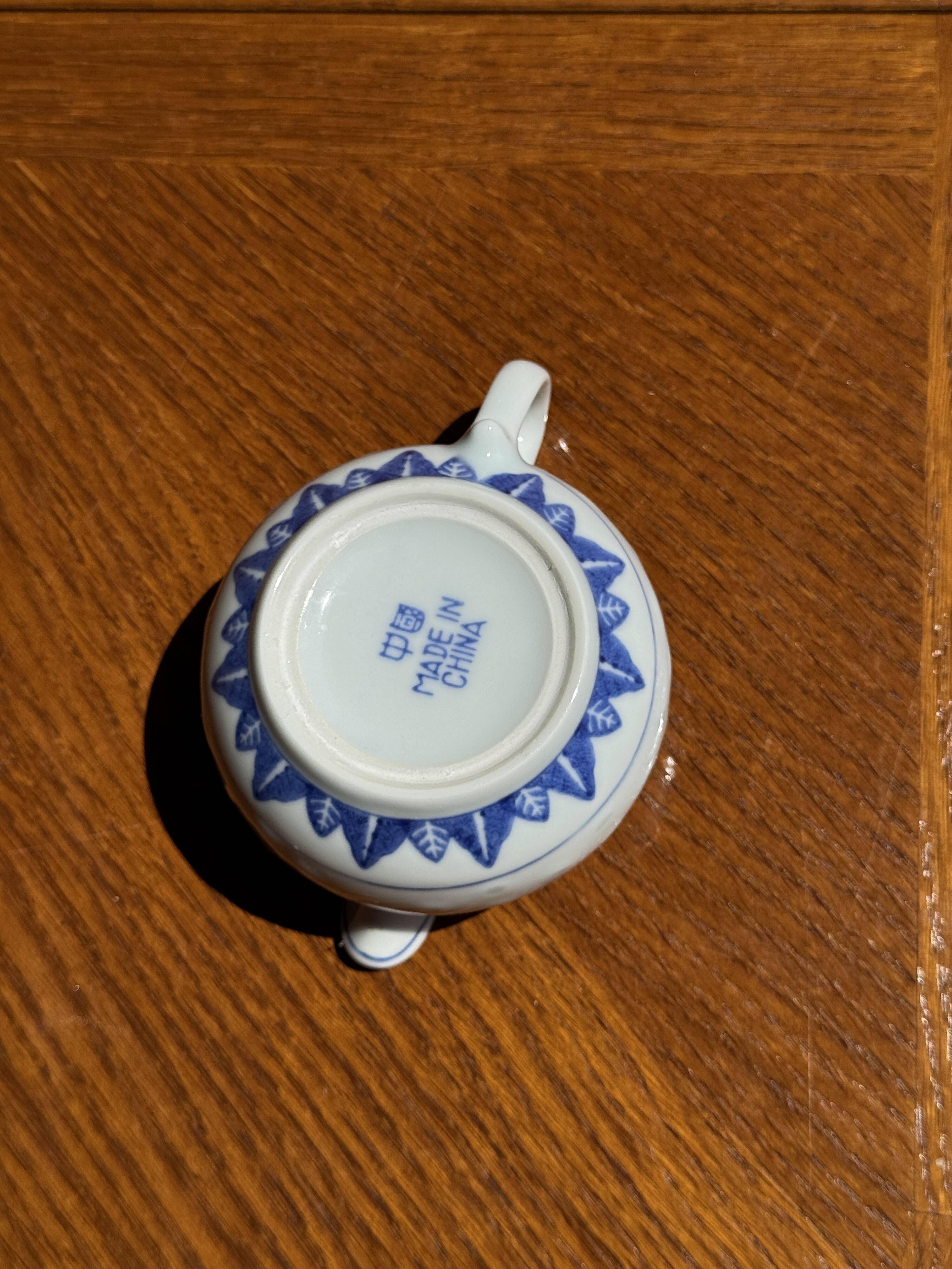 Small Chinese blue and white tea set for 6 cups and saucers.