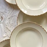 Set of 6 deep plates in old white and gold earthenware Moulin des loups Orchies ACC-6037