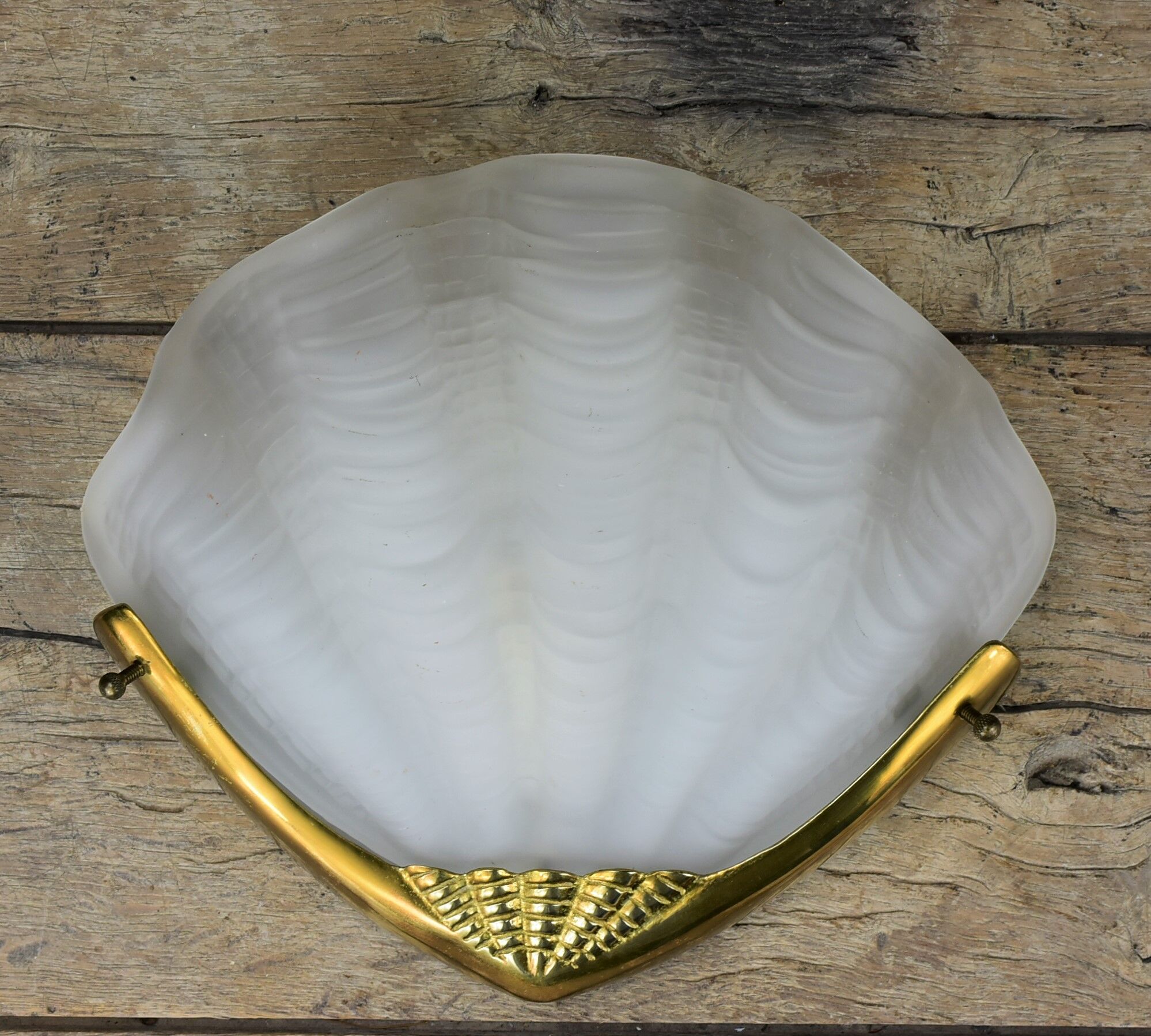 Shell wall lamp, glass and brass.