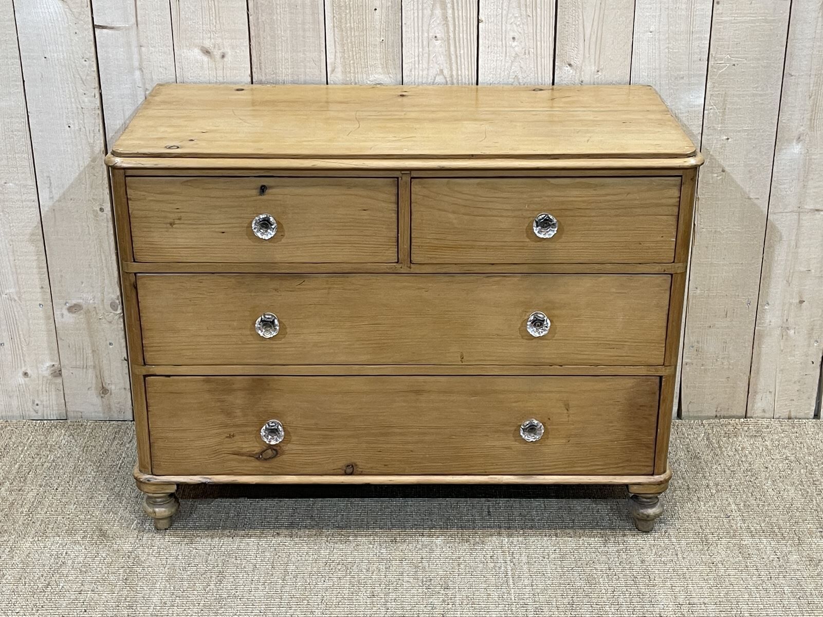 Nineteenth century Victorian chest of drawers in fir and glass buttons