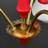 Italian vintage chandelier in brass and milky glass with 3 arms, 1950s.