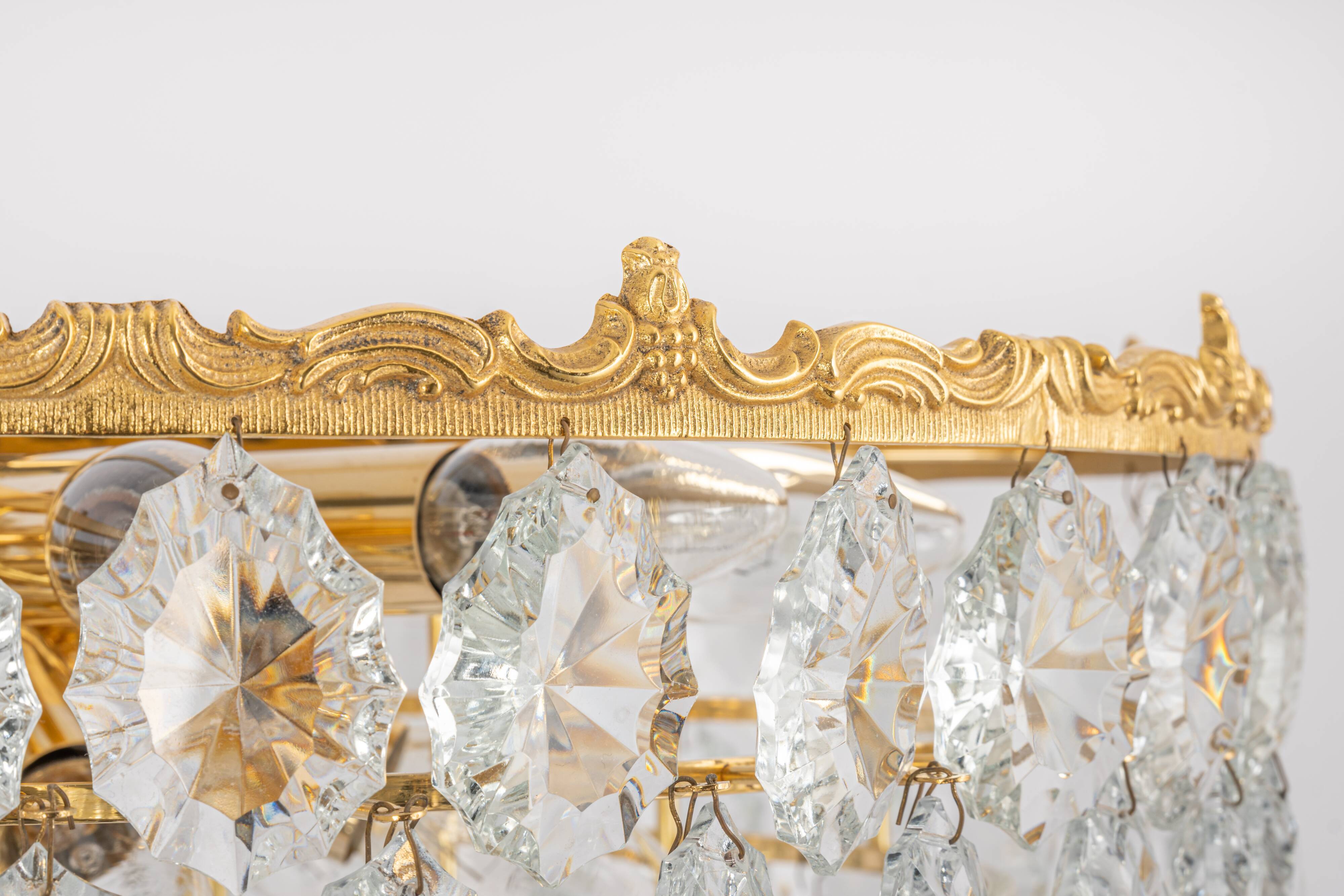 Bakalowits Chandelier, Brass and Crystal Glass, Austria, 1960s