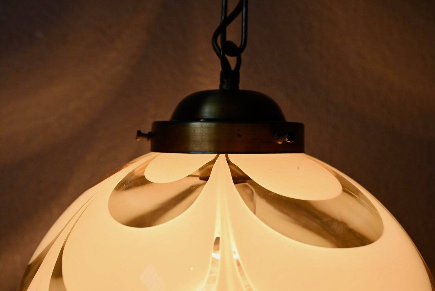 Suspension globe glass from Murano, marbled, brass, 1970s.