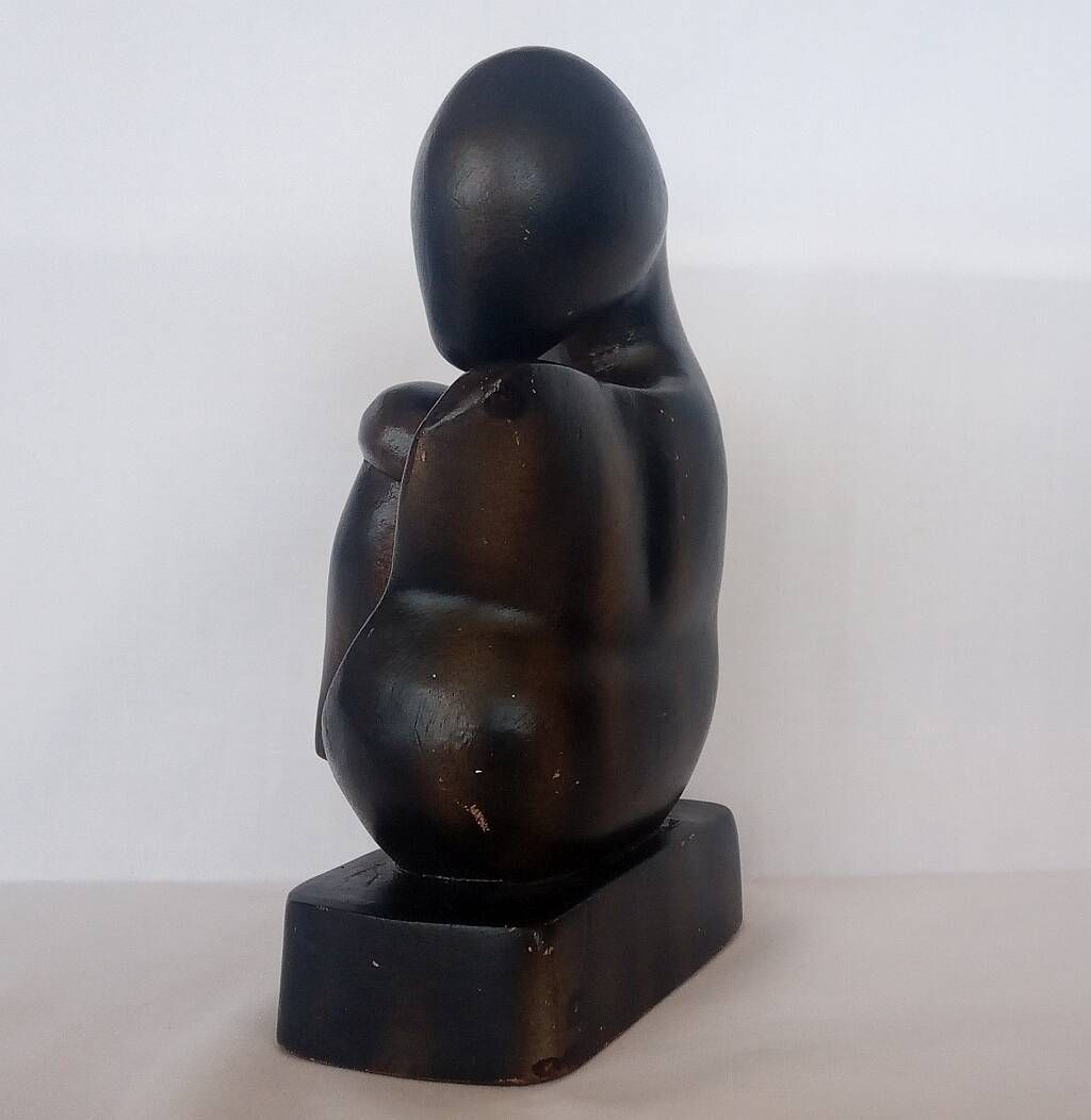 Wooden Sculpture of a Woman with Her Child