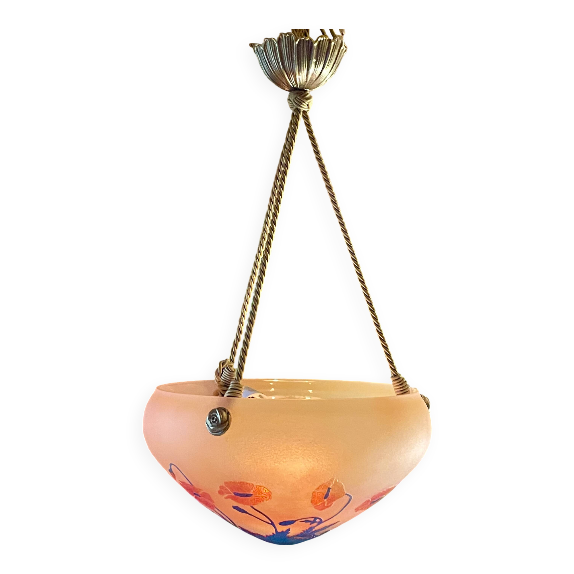 Suspension, chandelier in engraved glass paste "La Rochère", year 80