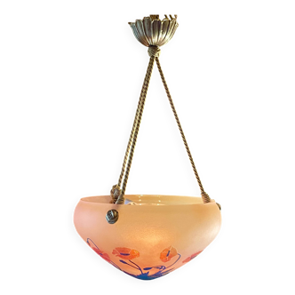Suspension, chandelier in engraved glass paste "La Rochère", year 80