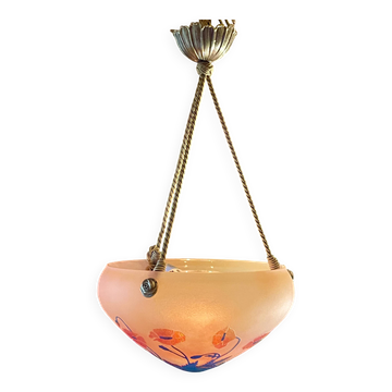 Suspension, chandelier in engraved glass paste "La Rochère", year 80