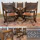 Suite de 6 chaises et 2 fauteuils en chêne et cuir à décor gothique
