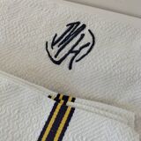 Nappe et 5 serviettes basques vintage en coton à chevrons bleu et jaune