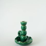 bougeoir en céramique, Vert & Doré, 1960