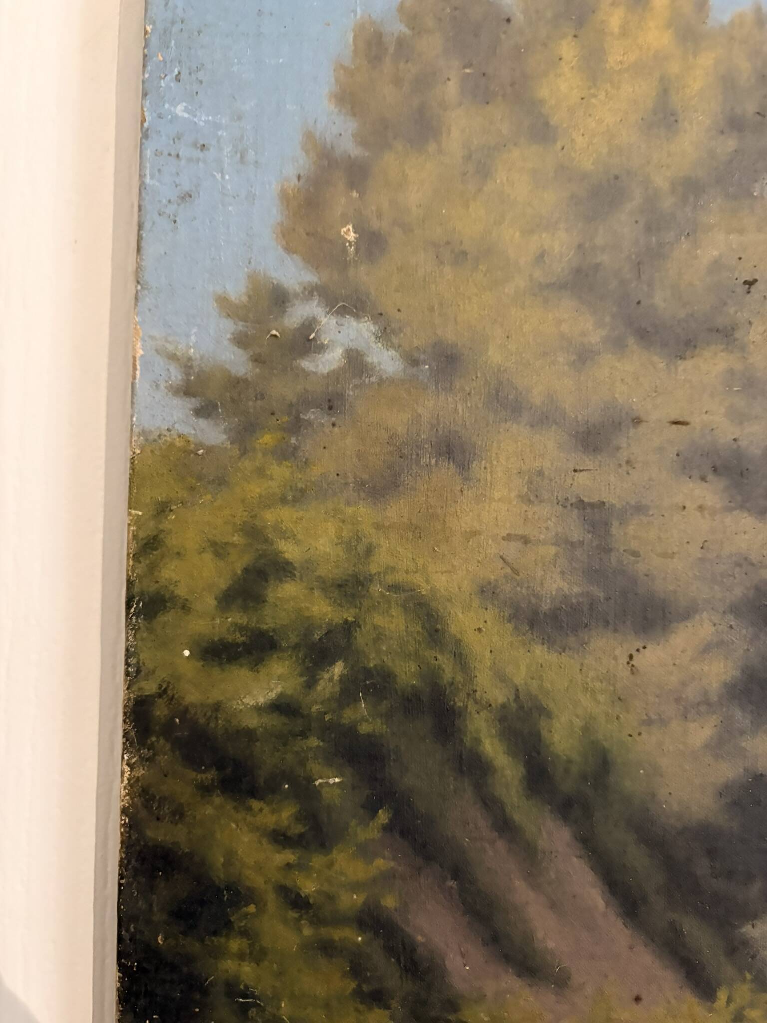 Tableau Peinture Huile Toile champêtre Lac Rivière Campagne Arbre Chemin 19