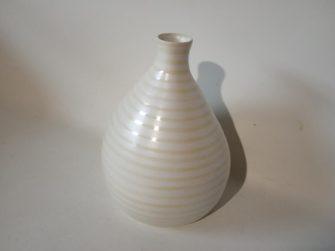 White and yellow striped handmade vase